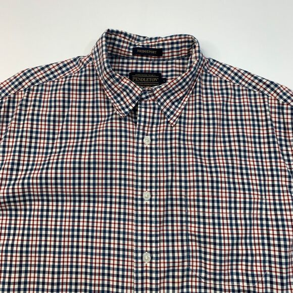 Pendleton Shirt Mens L Large Blue Red Plaid Bridgeport Button Down Long Sleeve - Picture 3 of 10